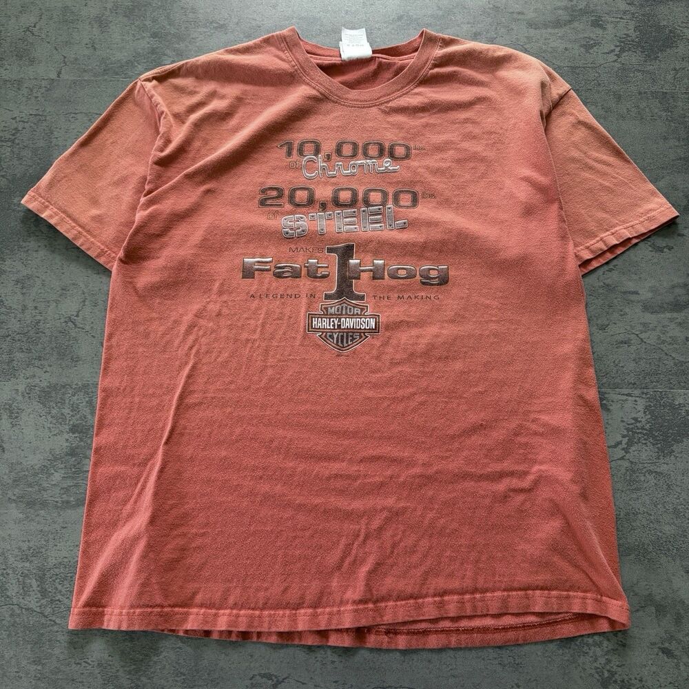 Y2K Harley-Davidson Pennsylvania Chrome Logo Graphic T-Shirt Orange Grunge XL